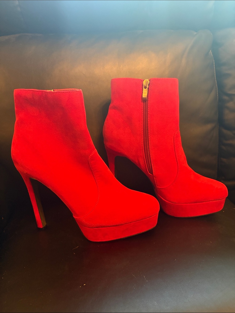 Natasha Shoe Dazzle Red Suede Platform Ankle Boots